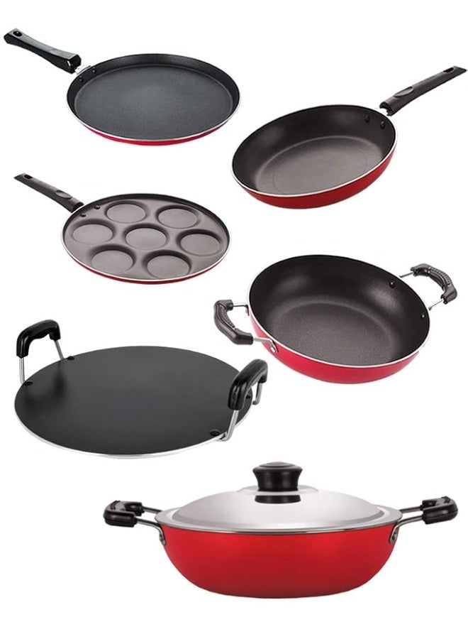 Nirlon Aluminium Three Layer Non-Stick Coated Chemical Free Healthy Kitchenware Utensil Set of 6 Pieces - Image 1