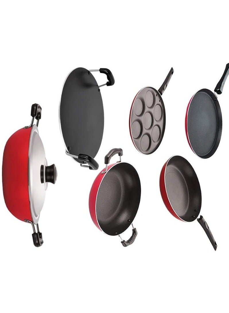 Nirlon Aluminium Three Layer Non-Stick Coated Chemical Free Healthy Kitchenware Utensil Set of 6 Pieces - Image 2