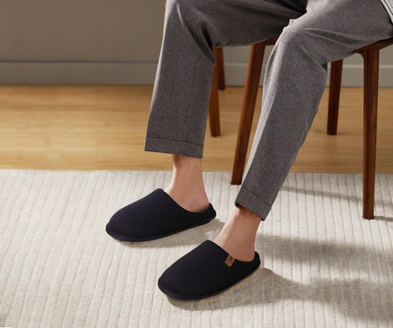 ONCAI Mens Slippers with Cushion Memory Foam Cotton-Blend High-Density Warm House Slippers for man 2026 Slip-on Indoor Outdoor Comfortable Best House Shoes Rubber Sole Black Size 13 US - Image 3