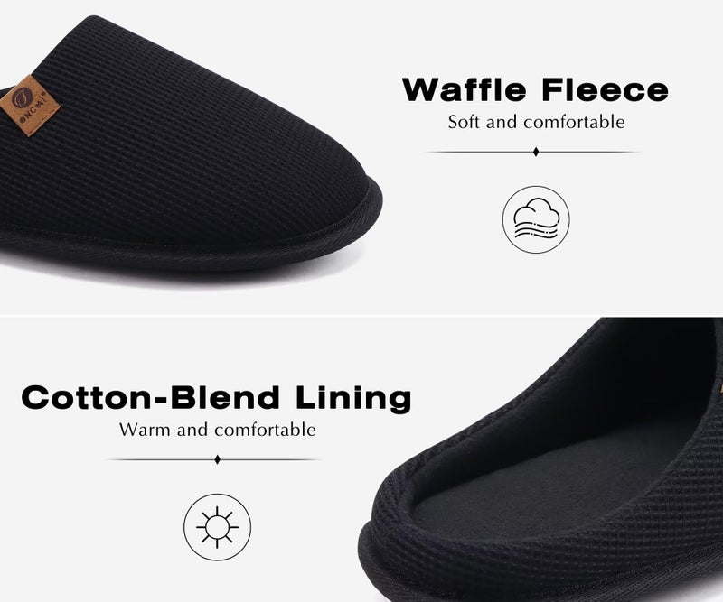 ONCAI Mens Slippers with Cushion Memory Foam Cotton-Blend High-Density Warm House Slippers for man 2026 Slip-on Indoor Outdoor Comfortable Best House Shoes Rubber Sole Black Size 13 US - Image 4