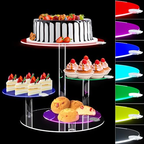 YestBuy Cake Stand with Rechargable LED Light Round Light Up Cupcake Stand Cupcakes and Cakes Comb for 812 Inch Cakes Tiered Cake Tree Tower Clear Dessert Display Stand for Wedding Birthday Party