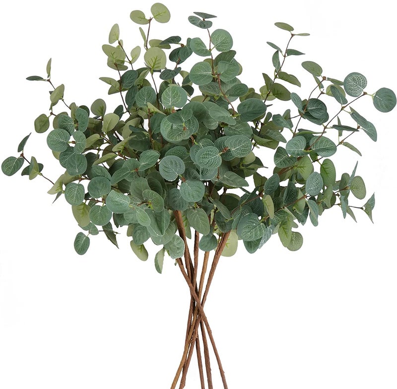 Beferr 6 Bunches Artificial Eucalyptus Stems Leaves Faux Silk Eucalyptus Artificial Flowers Fake Green Foliage Greenery for Flower Arrangement Home Wedding Party Decoration
