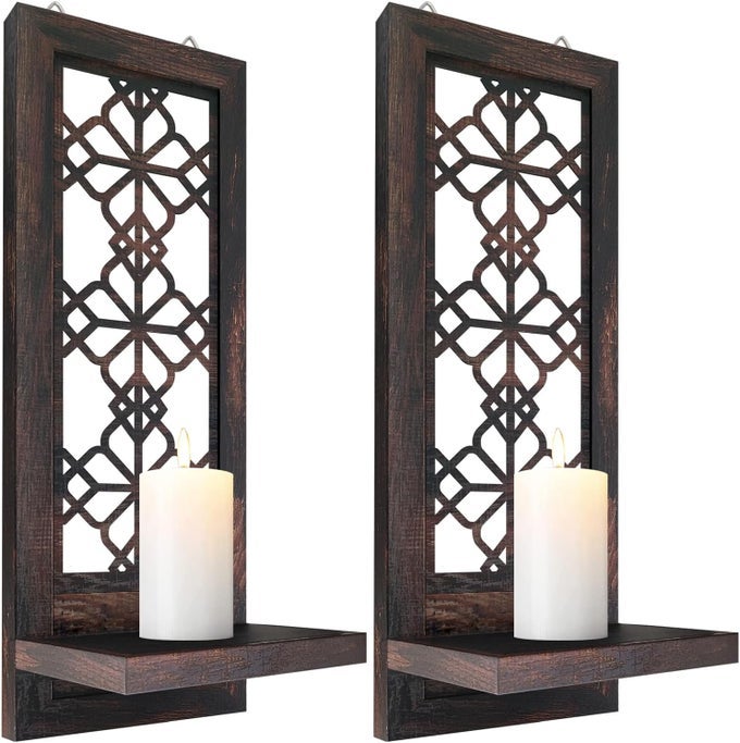 SET OF 2 CANDLE SCONCES FARMHOUSE ACCENT WALL SCONCE CARAMEL COLOR CANDLE HOLDER WALL DECORATIONS FOR HOME DCOR LIVING ROOM DINING ROOM15 X6 IN