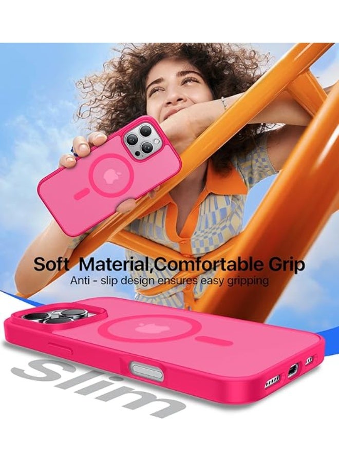 Magnetic for iPhone 16 Pro Max Case, [Compatible with MagSafe][Military-Grade Drop Protection][Anti-Yellow] Shockproof Protective Translucent Matte Cover for iPhone 16 Pro Max Phone Case,Hot Pink - Image 3