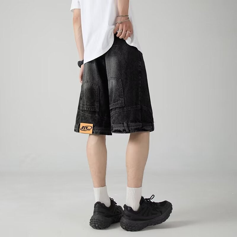 Anti-wear Denim Shorts Mens Summer Thin Design Sense Niche 5-point Pants Trendy Brand American Work Pants Black 