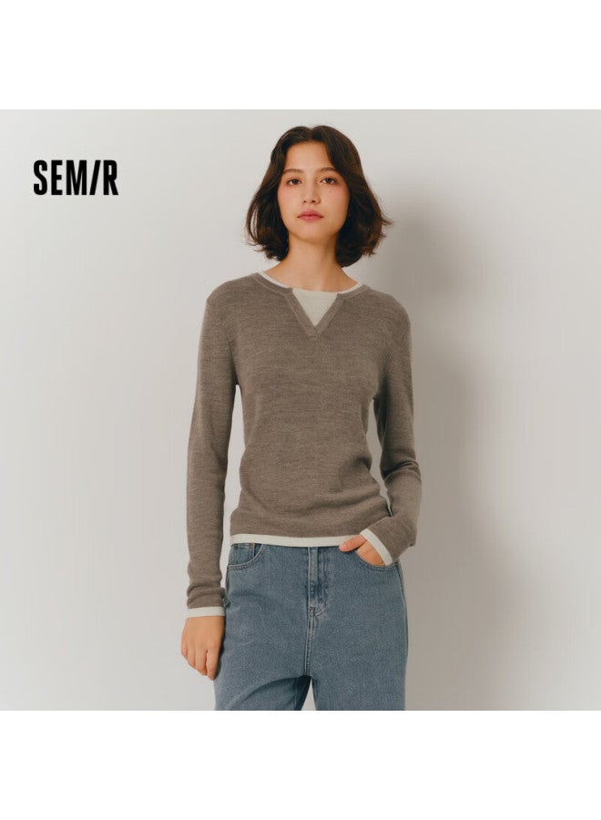 SEMIR Semir Women's Short Sweater, Faux Two-piece Design, Wool Blend Knit Top, Winter New Style, Warm Inner Layer, 109724107015  - Image 1