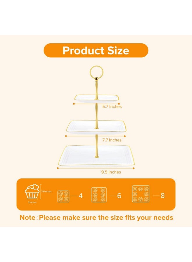 Hoedia 3 Tier Cupcake Stand Tower, White Plastic Cup Cake Holder for Dessert Table, Tiered Serving Tray for Tea Party, Baby Shower, Wedding and More (Square) - Image 2