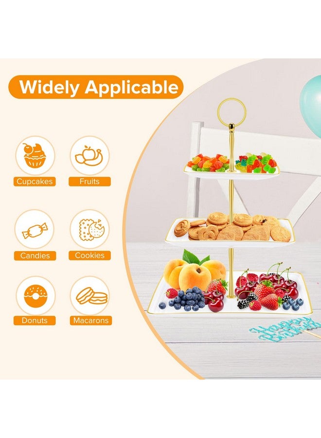 Hoedia 3 Tier Cupcake Stand Tower, White Plastic Cup Cake Holder for Dessert Table, Tiered Serving Tray for Tea Party, Baby Shower, Wedding and More (Square) - Image 4