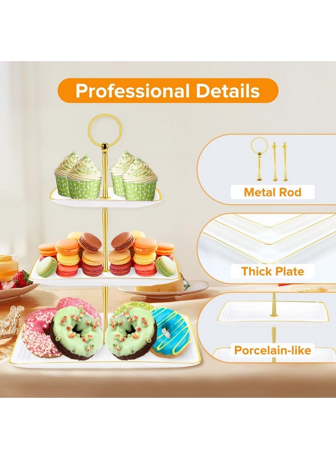 Hoedia 3 Tier Cupcake Stand Tower, White Plastic Cup Cake Holder for Dessert Table, Tiered Serving Tray for Tea Party, Baby Shower, Wedding and More (Square) - Image 3