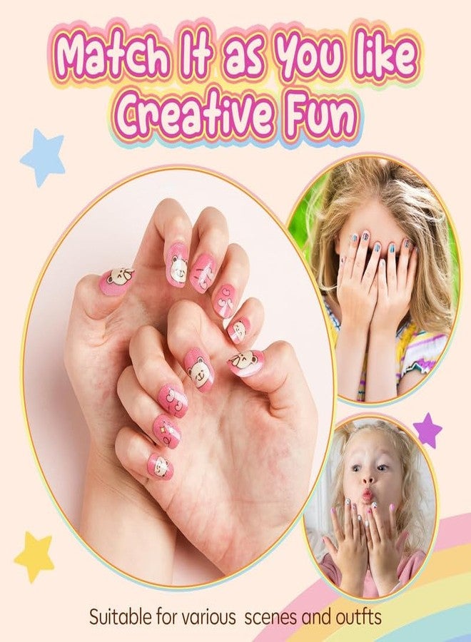 GODFLY Colorful Children Fake Nails For Girls | Jelly Glue On False Nails For Women Girl | Artificial Girls Nails Art Decoration (Multi Design) (24pcs)(3 PACK) - Image 5