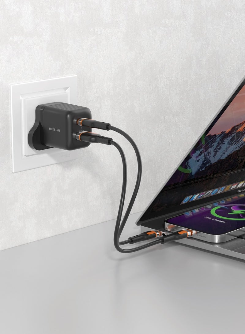 GREEN LION Ultra Compact GaN Wall Charger 2 Port UK Pin PD20W + QC3.0 with USB-C to USB-C Cable/ USB-C & USB-A Ports / Simultaneous Charging for Phone & Laptop /Charging  Protection / Travel / Secure Charger for Home & Office - Black - Image 3