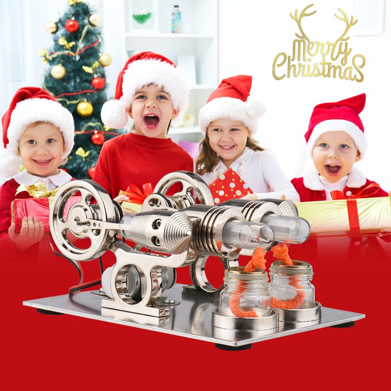 Stirling Engine Kit Dual Engine Generator Hot Air Motor Model Physical Generator Model with Flywheel Design Science Experiment DIY Education Toy for Teacher Adults Kids School Office Decor - Image 3