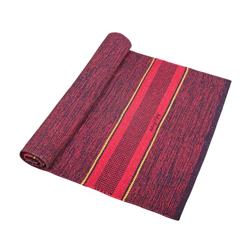 MeFree- 100 percent Cotton Yoga Mat for Men and Women, Eco-Friendly & Anti-Skid, 75 inches length x 26.5 inches width, 5mm thick (Maroon) - Image 1