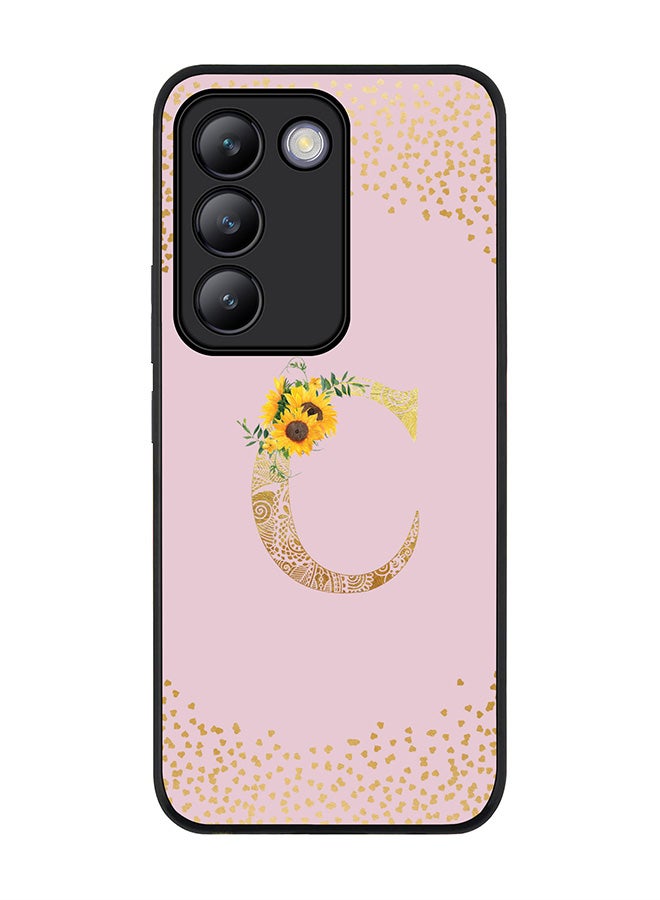 Stylizedd Rugged Black edge case for Vivo V30 Lite 5G, Flexible Cover -  Custom Monogram Initial Letter Mandala Floral Pattern Alphabet - C  (Pink ) - Image 1