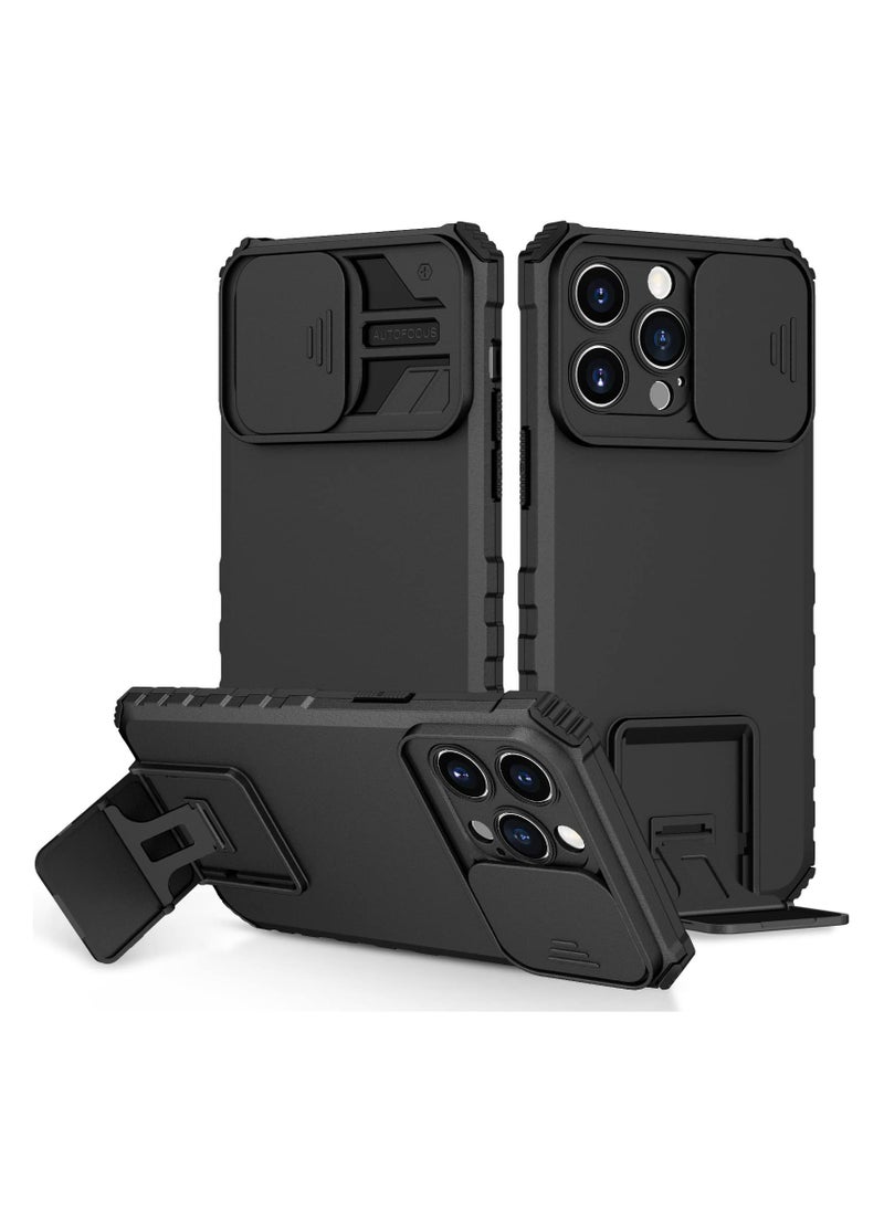 Generic - Apple iPhone 15 Pro Max Black Mobile Phone Case Cover, Innovative Telescopic Bracket, Sliding Protection Camera Window, Bumper Shockproof Phone Back Cover - Image 1