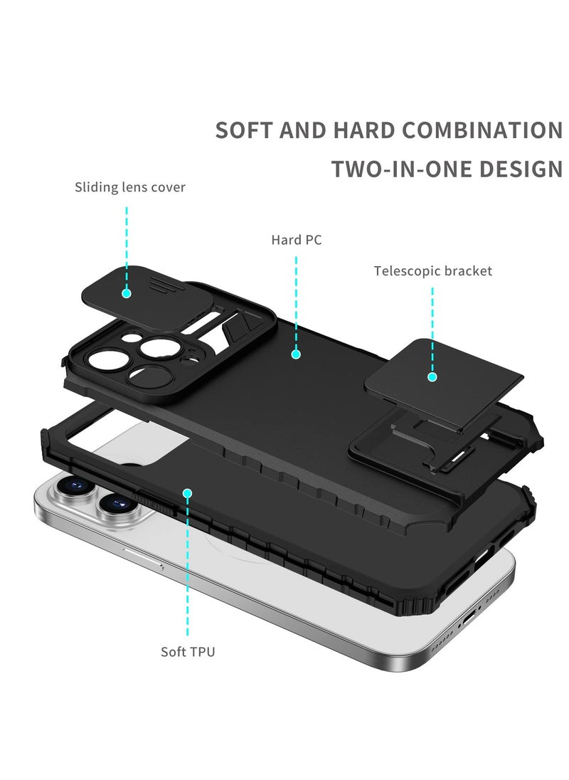 Generic - Apple iPhone 15 Pro Max Black Mobile Phone Case Cover, Innovative Telescopic Bracket, Sliding Protection Camera Window, Bumper Shockproof Phone Back Cover - Image 1