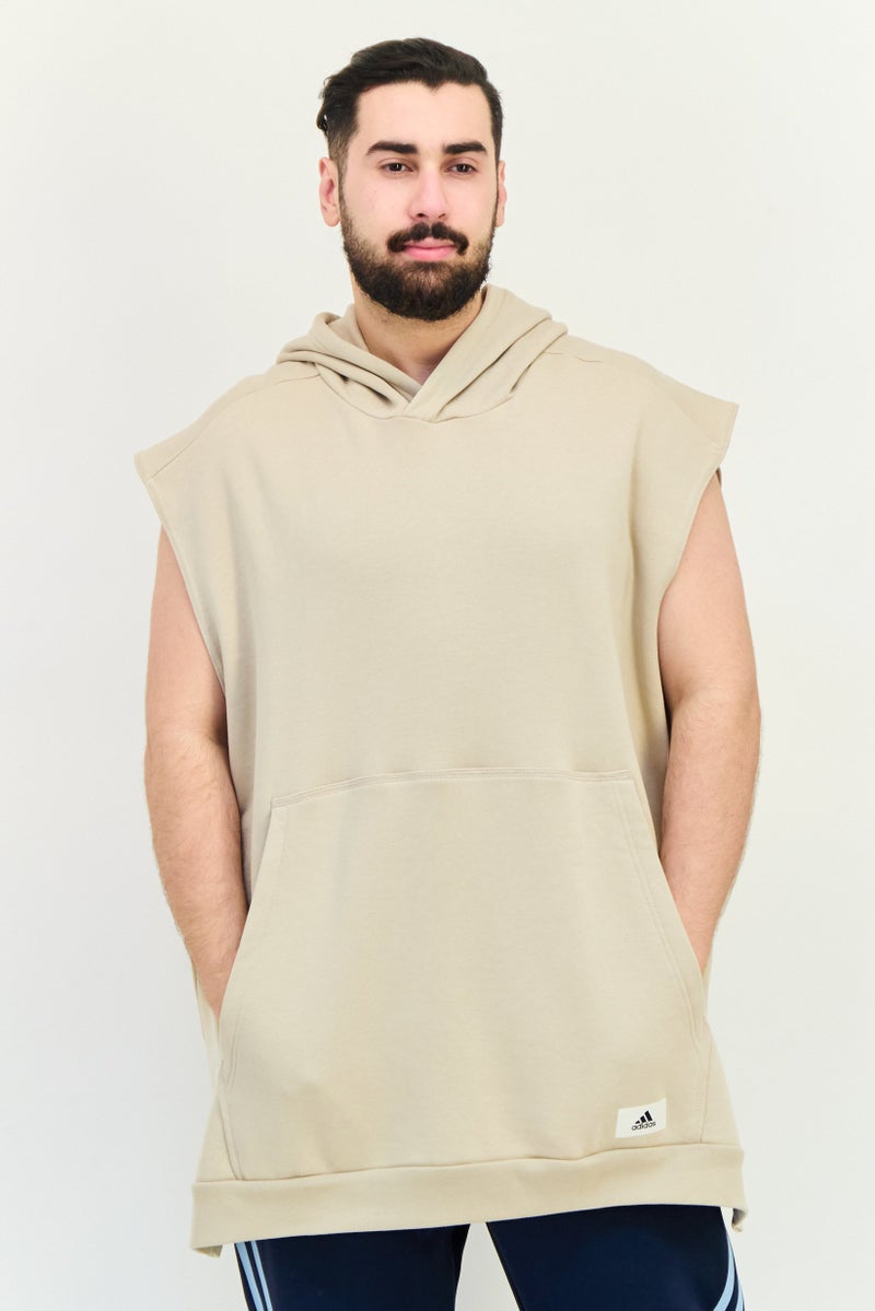 Adidas Men Tall Fit Sleeveless Outdoor Hooded Sweatshirt, Beige  - Image 1