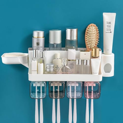 Maharsh Wall Mountable Durable and Stable Plastic Toothbrush Holder with 4 Slots for Keeping Toothpaste, Comb, Cream, Lotion & soap (Multicolor) (4 Slot) - Image 1