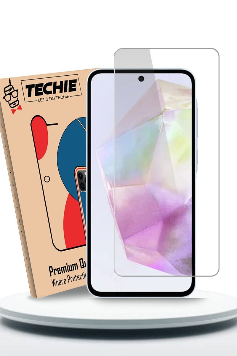 Techie حماية شاشة سامسونج جالاكسي A36 – واقي شاشة زجاجي مقسى بدقة Full HD لجهاز سامسونج جالاكسي A36 مضاد للانعكاس، صلابة 9H، سمك 0.33 مم، حواف مدورة، خالي من الفقاعات وسهل التركيب - Image 1