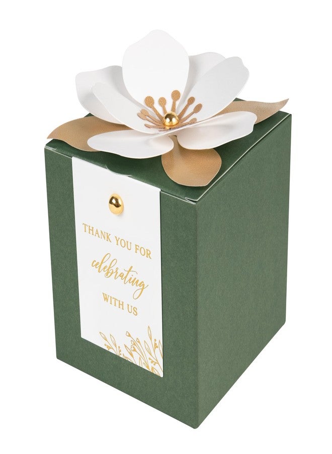 FEIYI 20 PCS Gift Boxes, 3 In 1 Olive Green Favor Boxes with Floral Decor, White Thank You Tags Cupcake Containers Gift wrapping for Wedding, Baby Shower, Birthday, Decorations Party - 3.55x3.55x3.55 - Image 1
