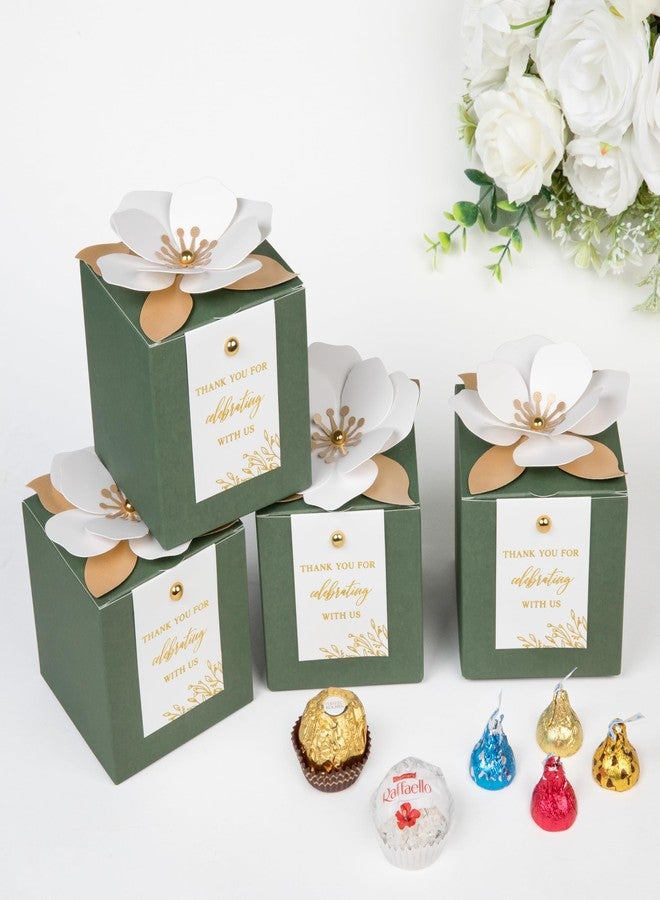 FEIYI 20 PCS Gift Boxes, 3 In 1 Olive Green Favor Boxes with Floral Decor, White Thank You Tags Cupcake Containers Gift wrapping for Wedding, Baby Shower, Birthday, Decorations Party - 3.55x3.55x3.55 - Image 3