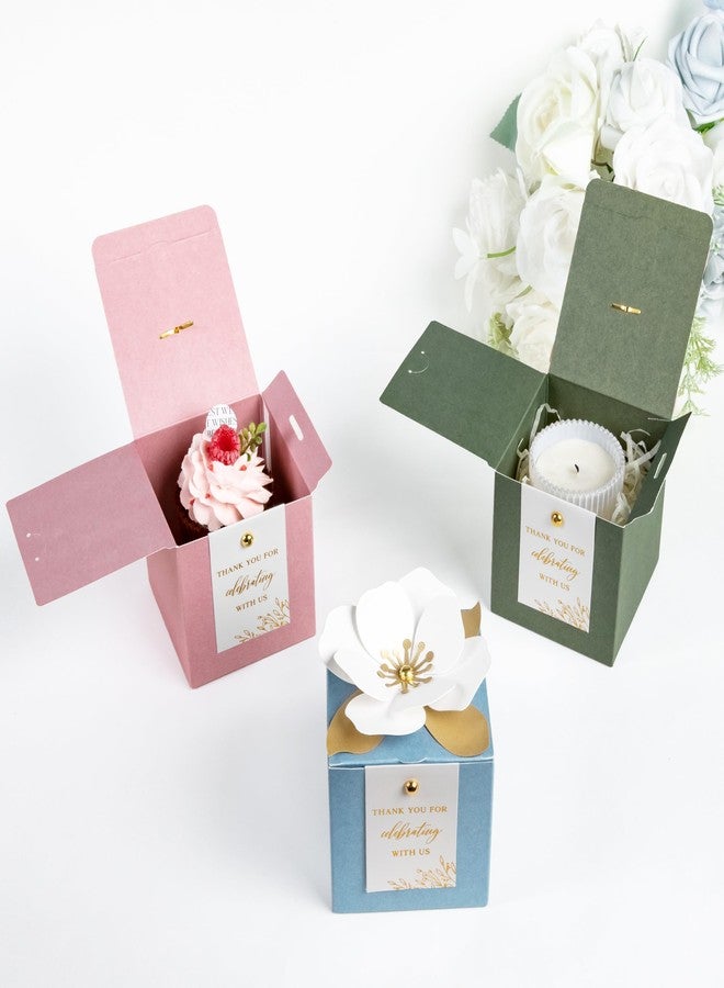 FEIYI 20 PCS Gift Boxes, 3 In 1 Olive Green Favor Boxes with Floral Decor, White Thank You Tags Cupcake Containers Gift wrapping for Wedding, Baby Shower, Birthday, Decorations Party - 3.55x3.55x3.55 - Image 5