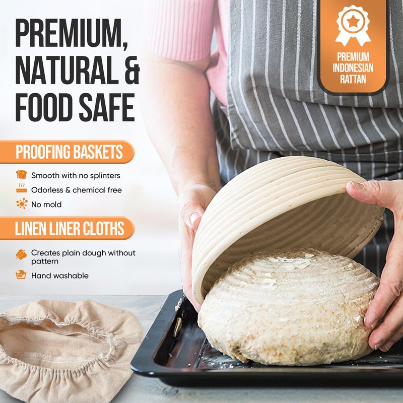 Trailblaze Complete Banneton Bread Proofing Basket Set - 9" Round & 10" Oval Sourdough Baskets with Lame Dough Scraper Liner - Sourdough Bread Baking Supplies Starter Kit  - Image 2