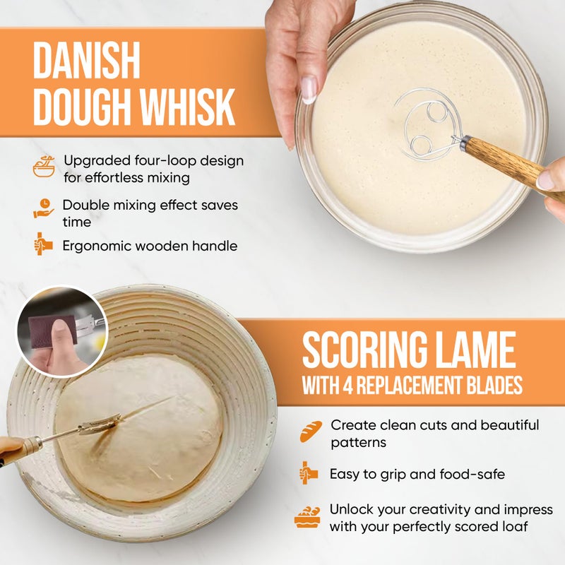 Trailblaze Complete Banneton Bread Proofing Basket Set - 9" Round & 10" Oval Sourdough Baskets with Lame Dough Scraper Liner - Sourdough Bread Baking Supplies Starter Kit  - Image 5