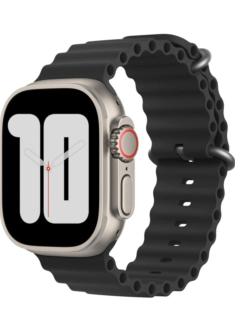 ELTRAZONE Apple Watch Band Ultra 49mm 45mm 44mm 42mm, Adjustable Loop with Buckle Soft Stretchy Silicone Sports Band for iWatch Series SE 8 7 6 5 4 3 2 1 Men Women, Black - Image 1