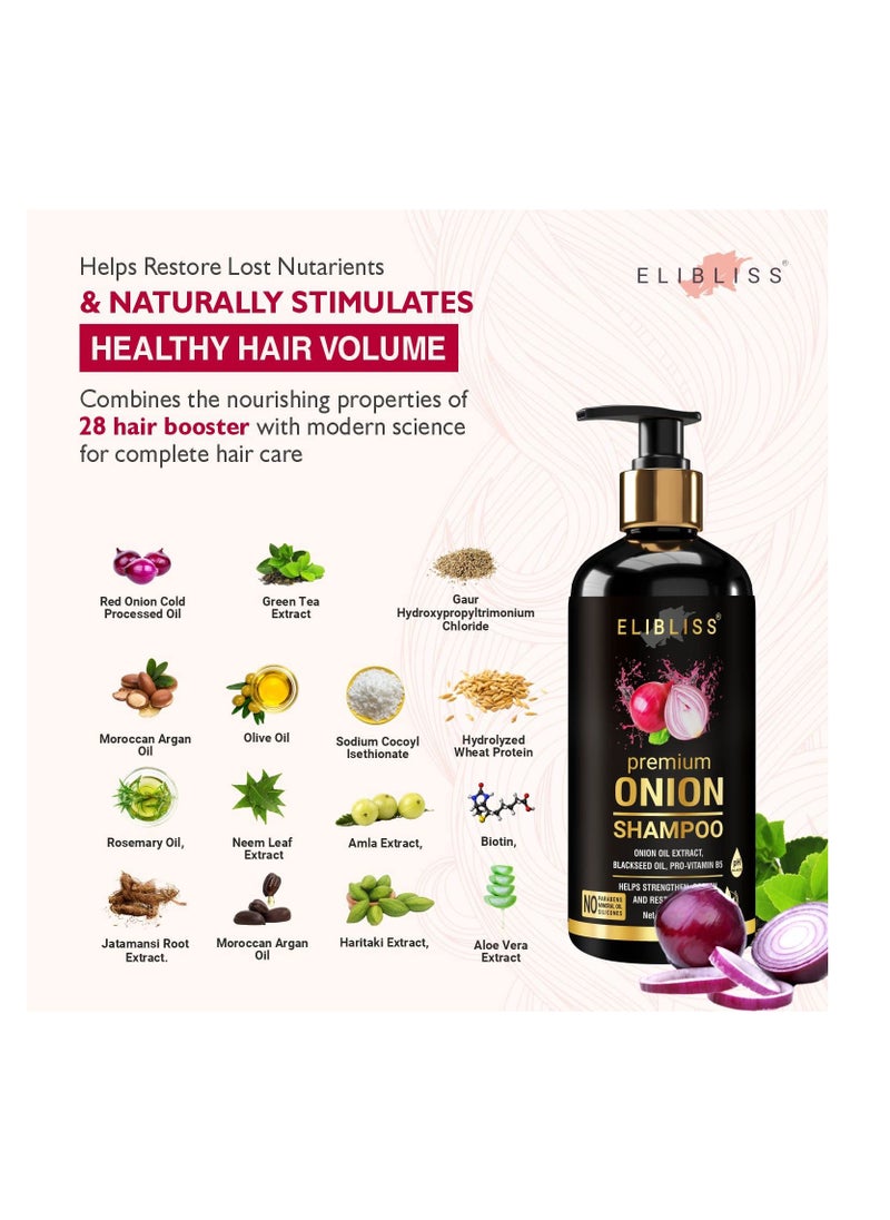 ELIBLISS Elibliss Premium Onion Shampoo for Strong Anti Frizz Hair Paraben Silicone Sulphate 300ML Pack of 2  - Image 3