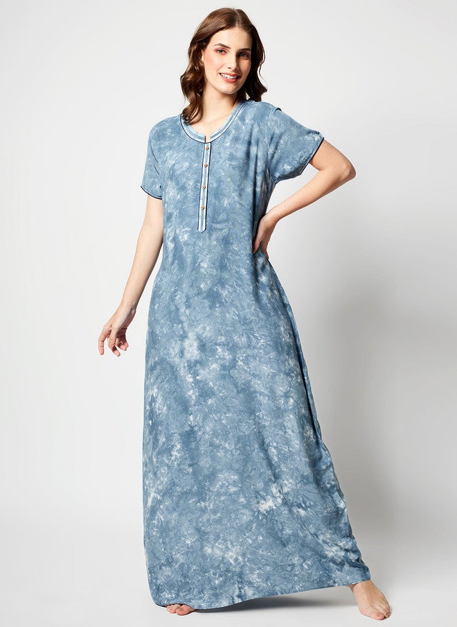 Zeyo Tie And Dye Printed Maxi Nightdress - Image 4