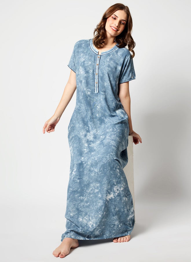Zeyo Tie And Dye Printed Maxi Nightdress - Image 1