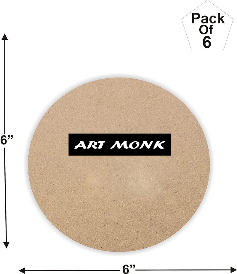 Art Monk 6 Piece Round MDF Boards for Art and Craft Wood Round MDF Sheets for Craft Work DIY MDF Cutouts 6 Inch 6 Pcs - Image 2