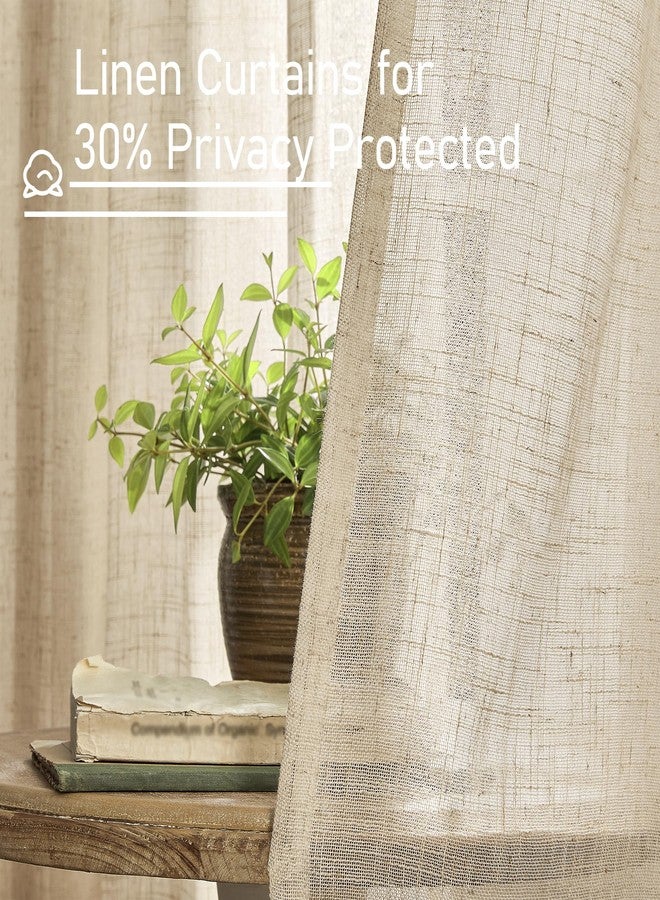 LAMIT Living Room Linen Curtains 95 Inch for Bedroom, Back Tab and Rod Pocket Linen Textured Sheer Curtains Light Filtering Burlap Drapes for Farmhouse, 2 Panels, 52 x 95 Inch, Brown - Image 5