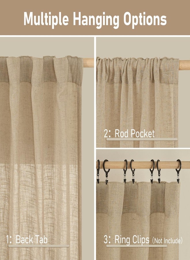 LAMIT Living Room Linen Curtains 95 Inch for Bedroom, Back Tab and Rod Pocket Linen Textured Sheer Curtains Light Filtering Burlap Drapes for Farmhouse, 2 Panels, 52 x 95 Inch, Brown - Image 3