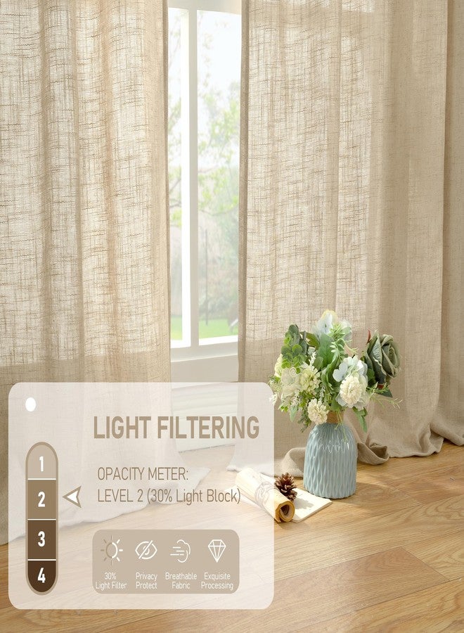 LAMIT Living Room Linen Curtains 95 Inch for Bedroom, Back Tab and Rod Pocket Linen Textured Sheer Curtains Light Filtering Burlap Drapes for Farmhouse, 2 Panels, 52 x 95 Inch, Brown - Image 4