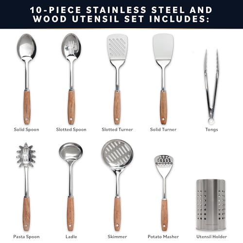 HomeHero Home Hero Stainless Steel Kitchen Utensils Set - Wood Handle Nonstick Stainless Steel Cooking Utensils Set - Heat Resistant Kitchen Essentials & Metal Kitchen Gadgets (Silver & Wood) - Image 3