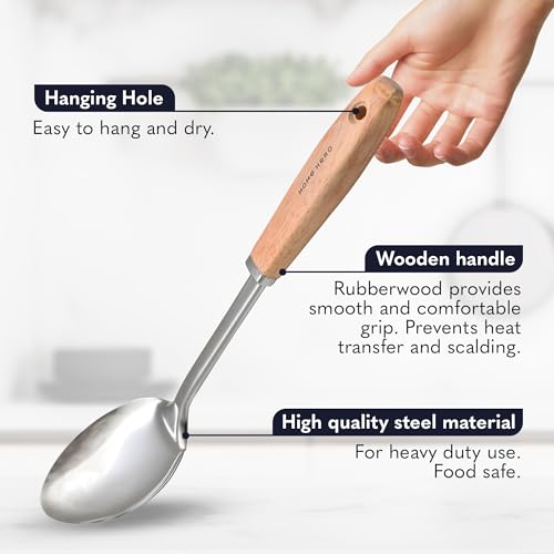 HomeHero Home Hero Stainless Steel Kitchen Utensils Set - Wood Handle Nonstick Stainless Steel Cooking Utensils Set - Heat Resistant Kitchen Essentials & Metal Kitchen Gadgets (Silver & Wood) - Image 4