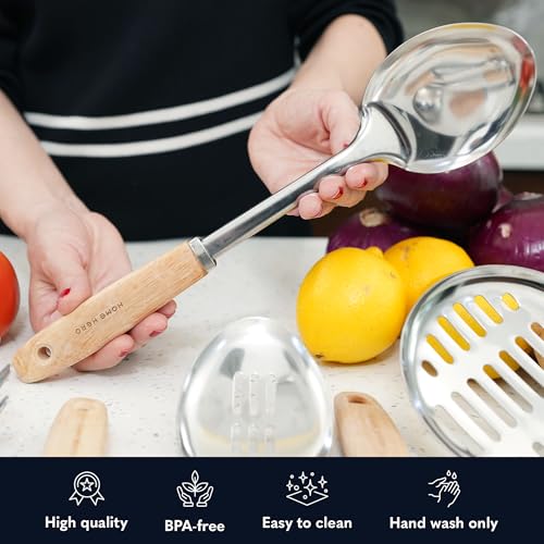 HomeHero Home Hero Stainless Steel Kitchen Utensils Set - Wood Handle Nonstick Stainless Steel Cooking Utensils Set - Heat Resistant Kitchen Essentials & Metal Kitchen Gadgets (Silver & Wood) - Image 5