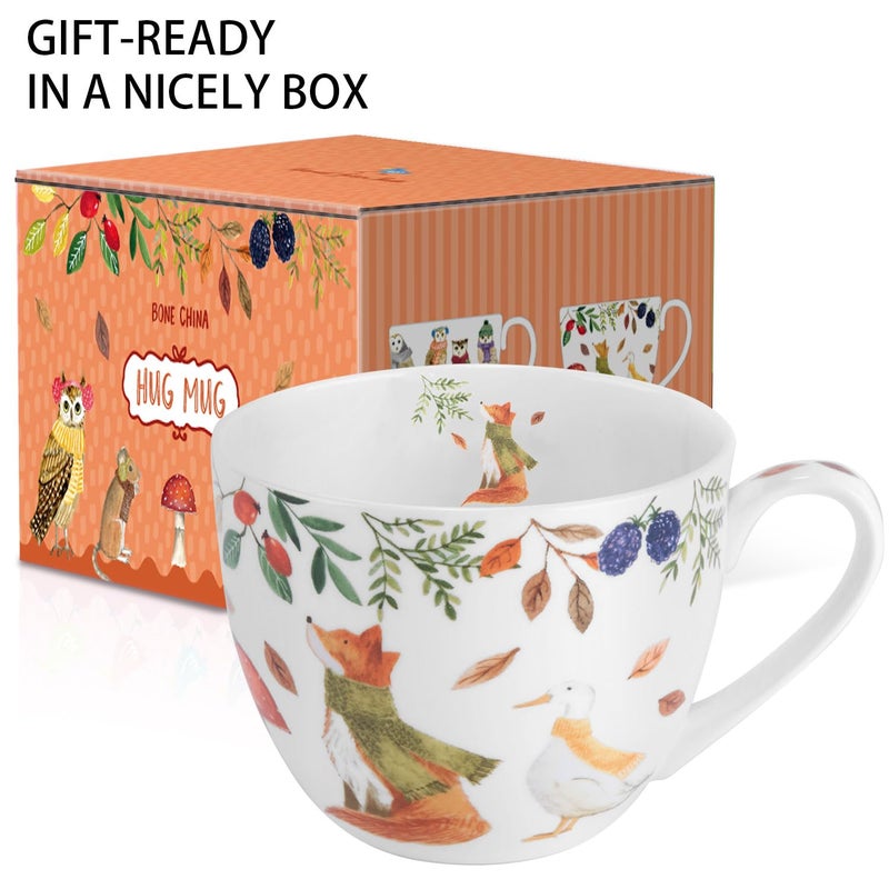 MFoffice Autumn Forest Animal Mug - 20 oz Bone China Coffee Mug with Fox, Squirrel & Duck, Cozy Fall Gift for Nature Lovers and Friends, Designed in England by Harvest Green Studio - Image 3