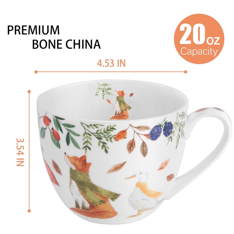MFoffice Autumn Forest Animal Mug - 20 oz Bone China Coffee Mug with Fox, Squirrel & Duck, Cozy Fall Gift for Nature Lovers and Friends, Designed in England by Harvest Green Studio - Image 2