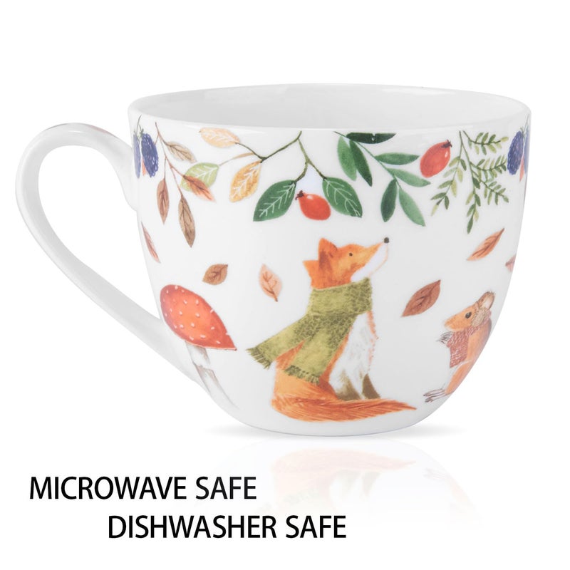 MFoffice Autumn Forest Animal Mug - 20 oz Bone China Coffee Mug with Fox, Squirrel & Duck, Cozy Fall Gift for Nature Lovers and Friends, Designed in England by Harvest Green Studio - Image 4