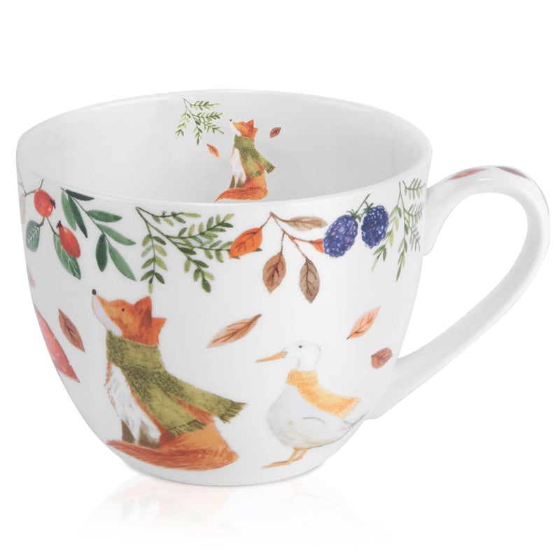 MFoffice Autumn Forest Animal Mug - 20 oz Bone China Coffee Mug with Fox, Squirrel & Duck, Cozy Fall Gift for Nature Lovers and Friends, Designed in England by Harvest Green Studio - Image 1