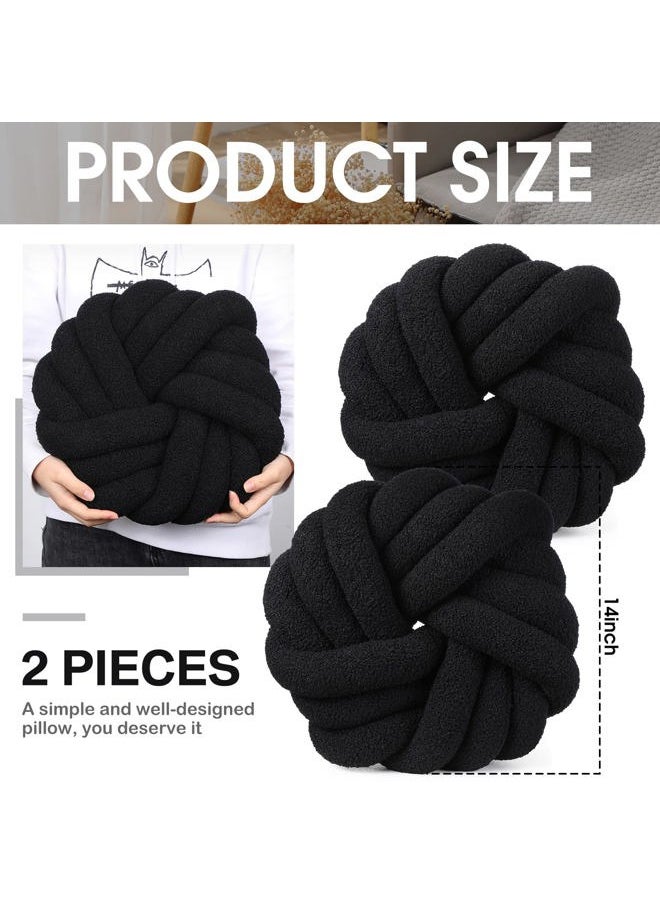 Marsui 2 Pieces Knot Ball Pillows 14 x 14 Inch Decorative Pillow for Couch Bedroom Plush Throw Knot Pillow Soft Handmade Chair Cushion for Living Room Car Decorations (Black)  - Image 2