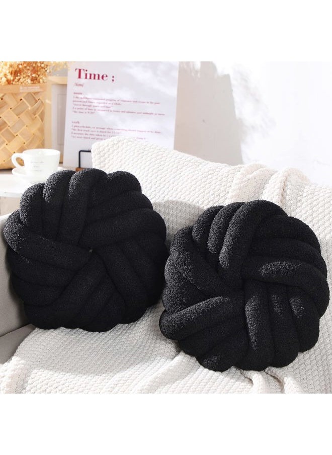Marsui 2 Pieces Knot Ball Pillows 14 x 14 Inch Decorative Pillow for Couch Bedroom Plush Throw Knot Pillow Soft Handmade Chair Cushion for Living Room Car Decorations (Black)  - Image 1