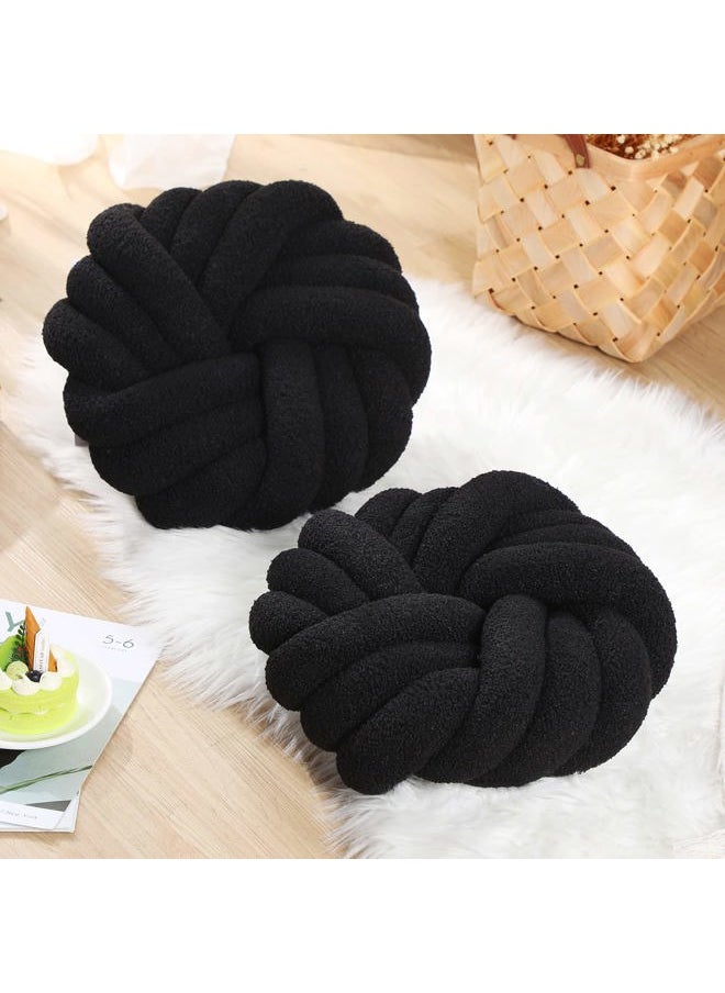 Marsui 2 Pieces Knot Ball Pillows 14 x 14 Inch Decorative Pillow for Couch Bedroom Plush Throw Knot Pillow Soft Handmade Chair Cushion for Living Room Car Decorations (Black)  - Image 3