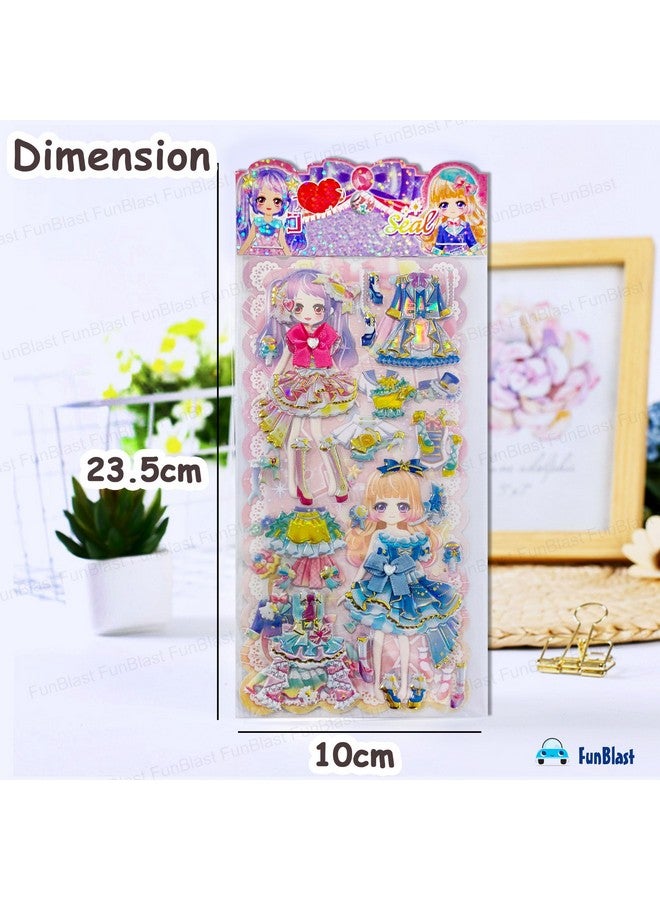 فنبلاست مجموعة ملصقات FunBlast Kawaii - مجموعة من 4 ملصقات تغيير ملابس الأميرات، ملصقات ثلاثية الأبعاد للبنات، ملصقات جمالية، ملصقات لطيفة، ملصقات ذاتية اللصق، مجموعة ملصقات منتفخة (9+10+11+12) - Image 2