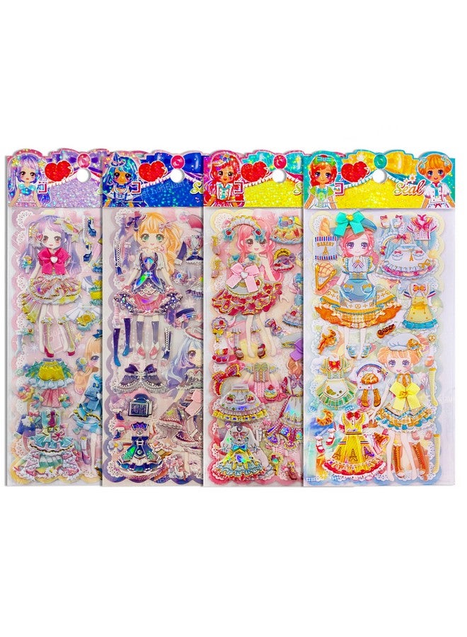 فنبلاست مجموعة ملصقات FunBlast Kawaii - مجموعة من 4 ملصقات تغيير ملابس الأميرات، ملصقات ثلاثية الأبعاد للبنات، ملصقات جمالية، ملصقات لطيفة، ملصقات ذاتية اللصق، مجموعة ملصقات منتفخة (9+10+11+12) - Image 1