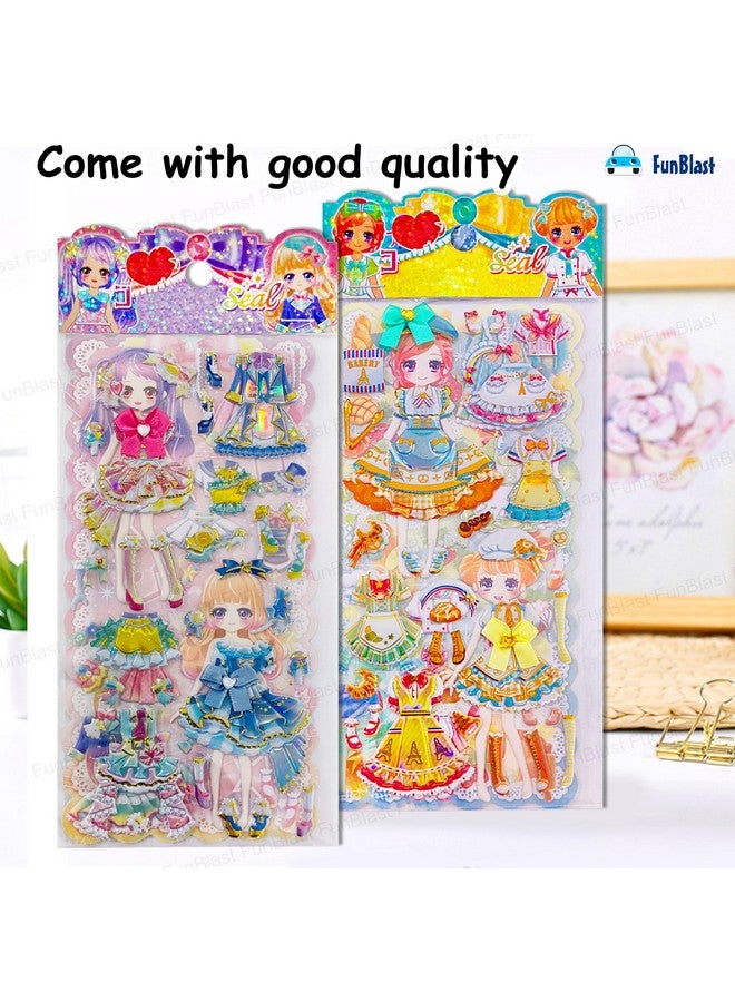 فنبلاست مجموعة ملصقات FunBlast Kawaii - مجموعة من 4 ملصقات تغيير ملابس الأميرات، ملصقات ثلاثية الأبعاد للبنات، ملصقات جمالية، ملصقات لطيفة، ملصقات ذاتية اللصق، مجموعة ملصقات منتفخة (9+10+11+12) - Image 5