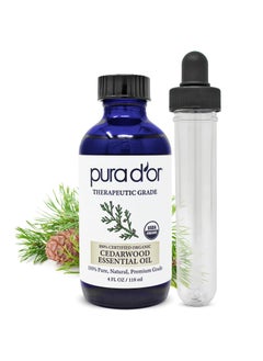 Pura d'or PURA D'OR Organic Cedarwood Essential Oil (4oz with Glass Dropper) 100% Pure & Natural Therapeutic Grade for Hair, Body, Skin, Aromatherapy Diffuser, Relaxation, Massage, Odors, Home, DIY Soap 